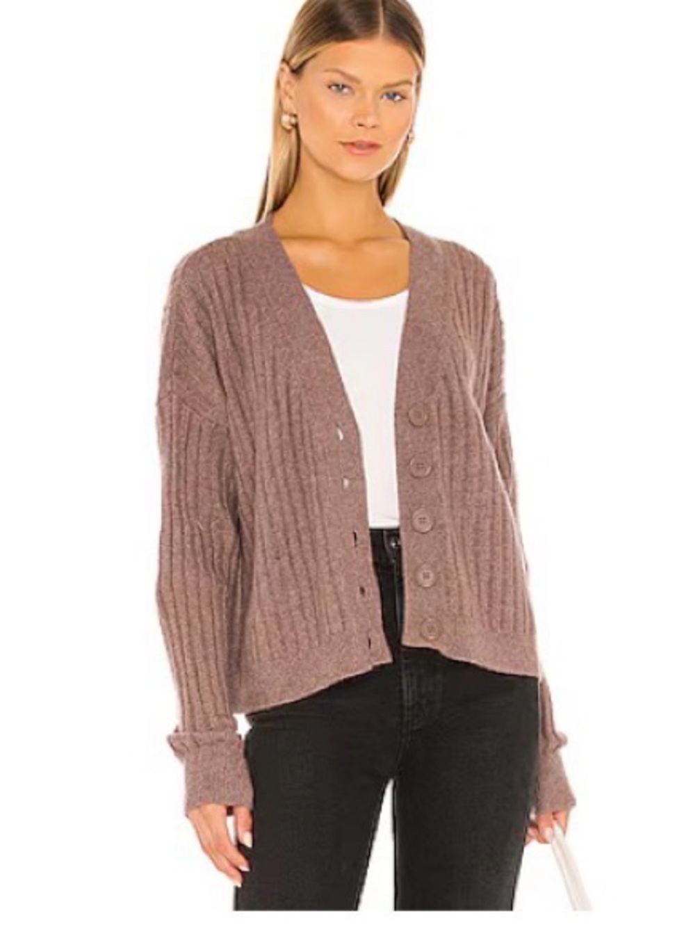 Sanctuary Ribbed Button-Front Cardigan in Mauve
